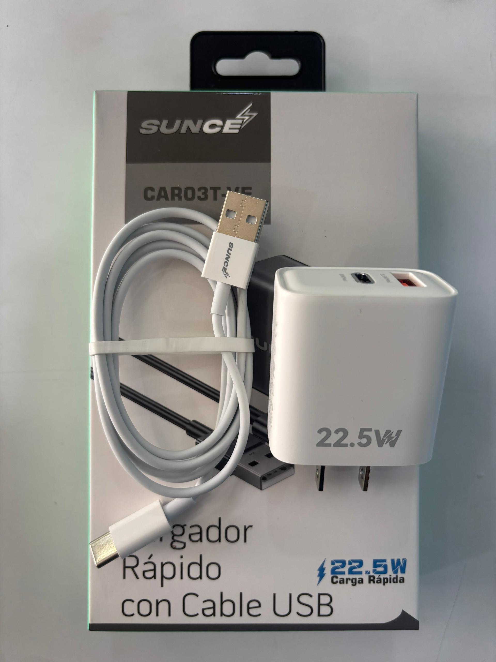 CARGADOR SUNCE DOBLE PUERTO USB-A A TIPO C 22W BLANCO